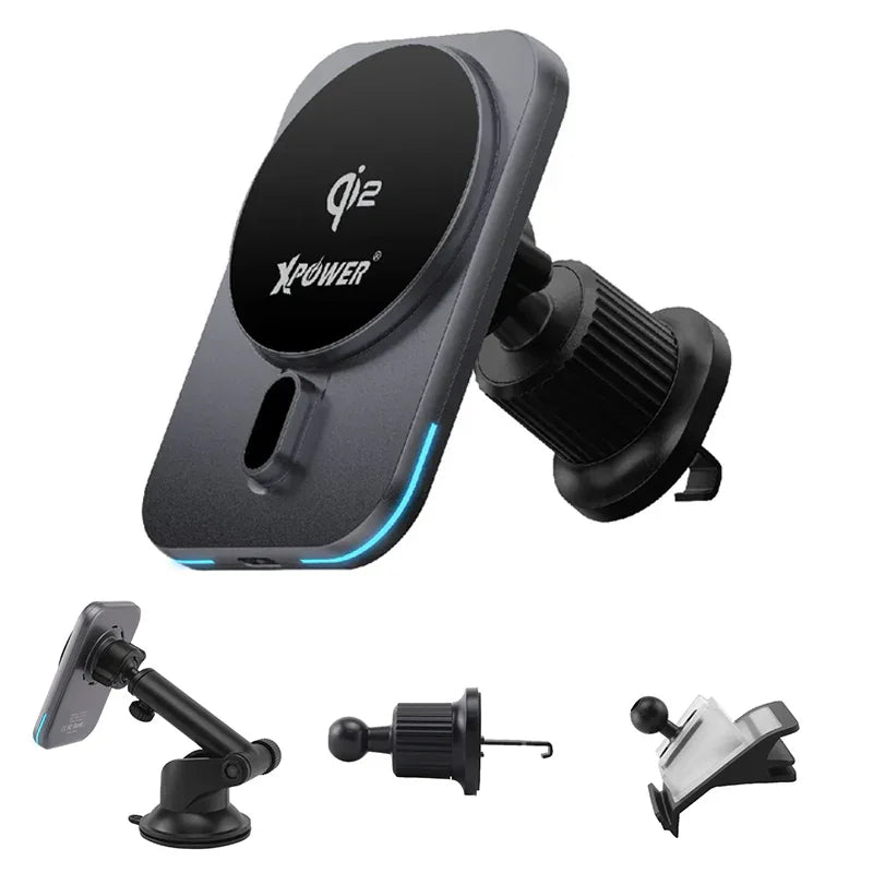 XPower 15W 3in1 Wireless Charging Car Mount Holder - Grey - Tashqila XPower 15W 3in1 Wireless Charging Car Mount Holder - Grey - Tashqila
